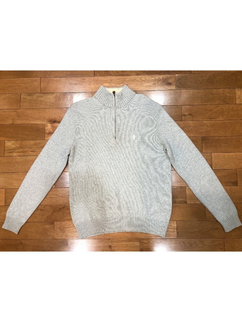Polo Ralph Lauren Light Grey 1/4 Zip Cotton Mock Neck Knit Sweater Size M Preppy